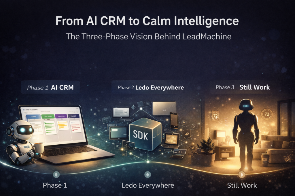 LeadMachine AI CRM three-phase vision from AI CRM to Ledo Everywhere to Still Work ambient intelligence