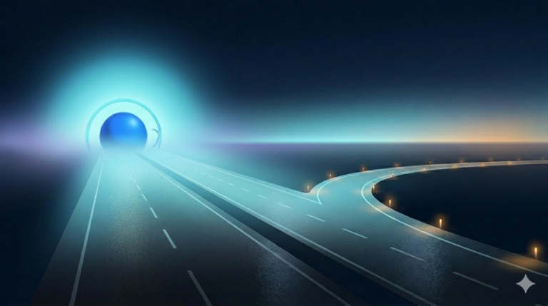 Founder commentary on the self-driving AI CRM trend, illustrated as a quiet road with a clear off-ramp at twilight, representing approval-based autonomy and the Calm Operator philosophy.